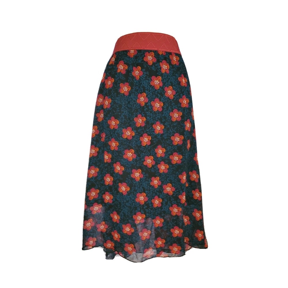 NWT LuLaRoe Womens Skirt Medium Green Red Blue Floral Chiffon Lined LOLA Casual
